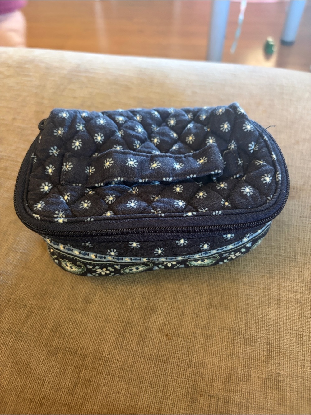 Quilted Navy Floral Travel Pouch